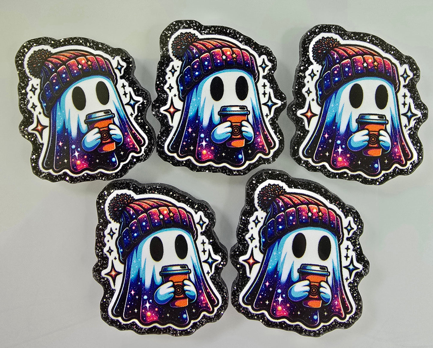 Acrylic Glitter Flatbacks-Winter Hat Ghosty