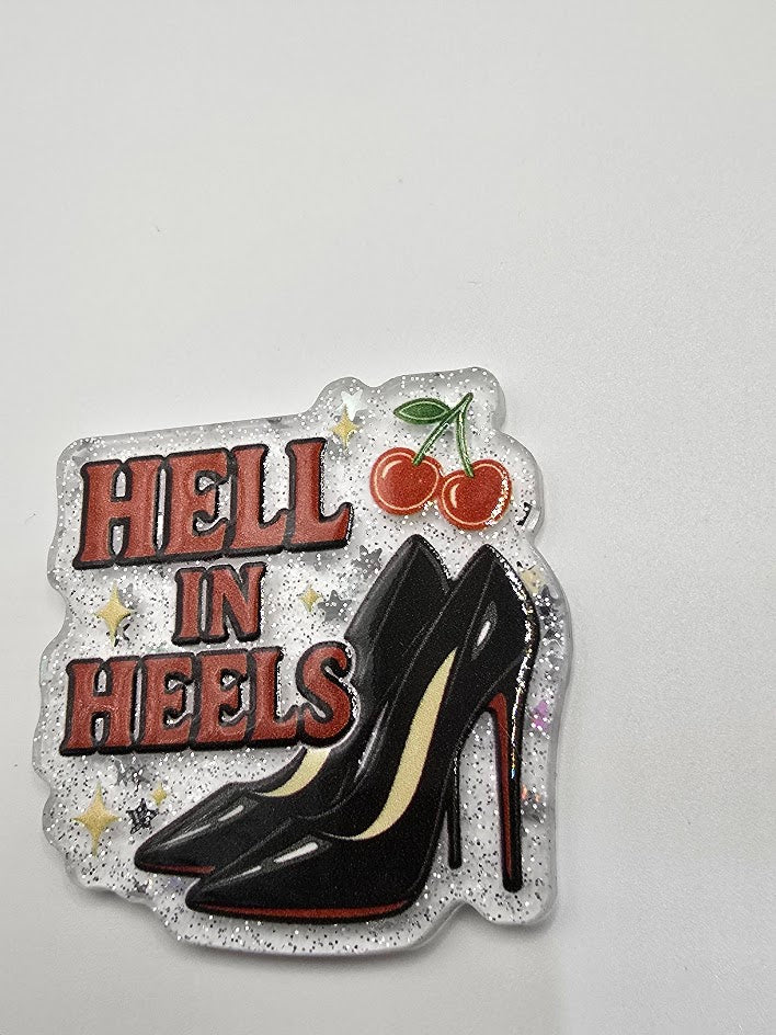 Acrylic Glitter Flatbacks- Hell In Heels