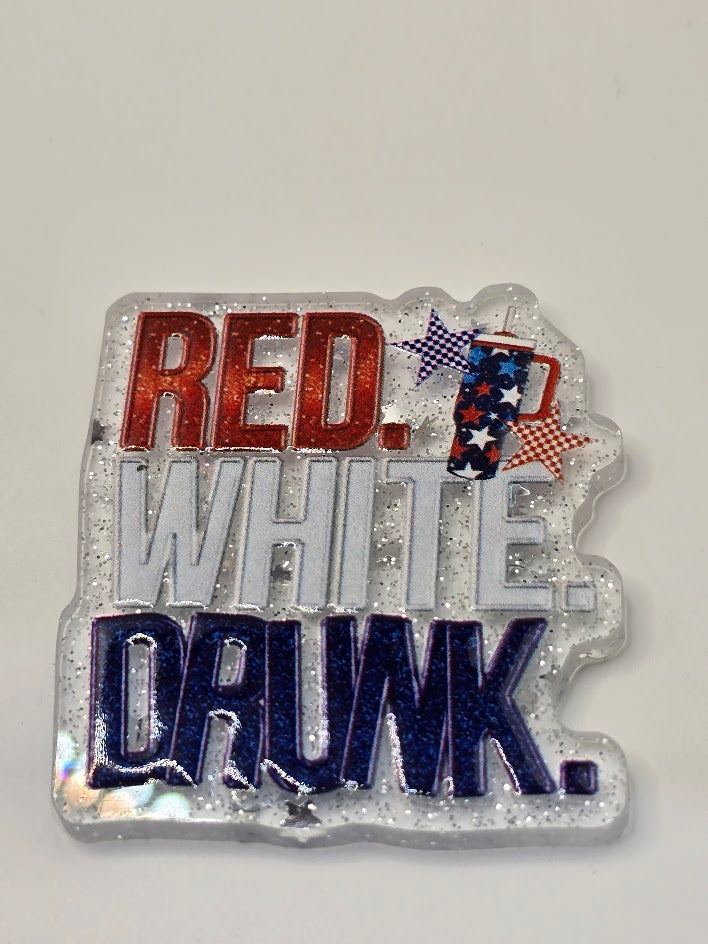 Acrylic Glitter Flatback- Red. White. Drunk.