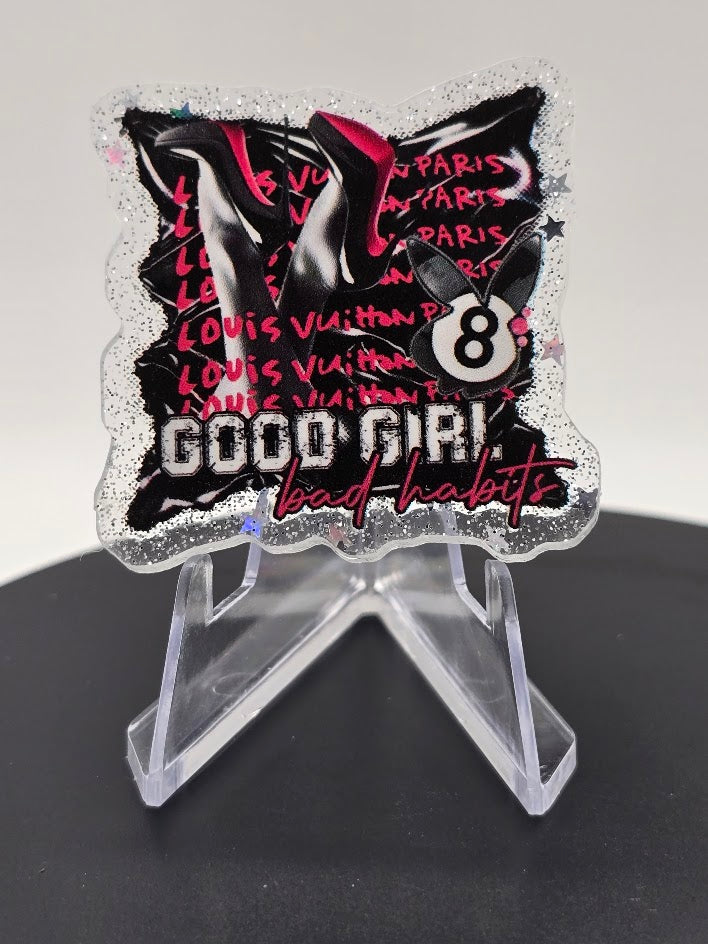 Acrylic Glitter Flatback- Good Girl Bad Habits