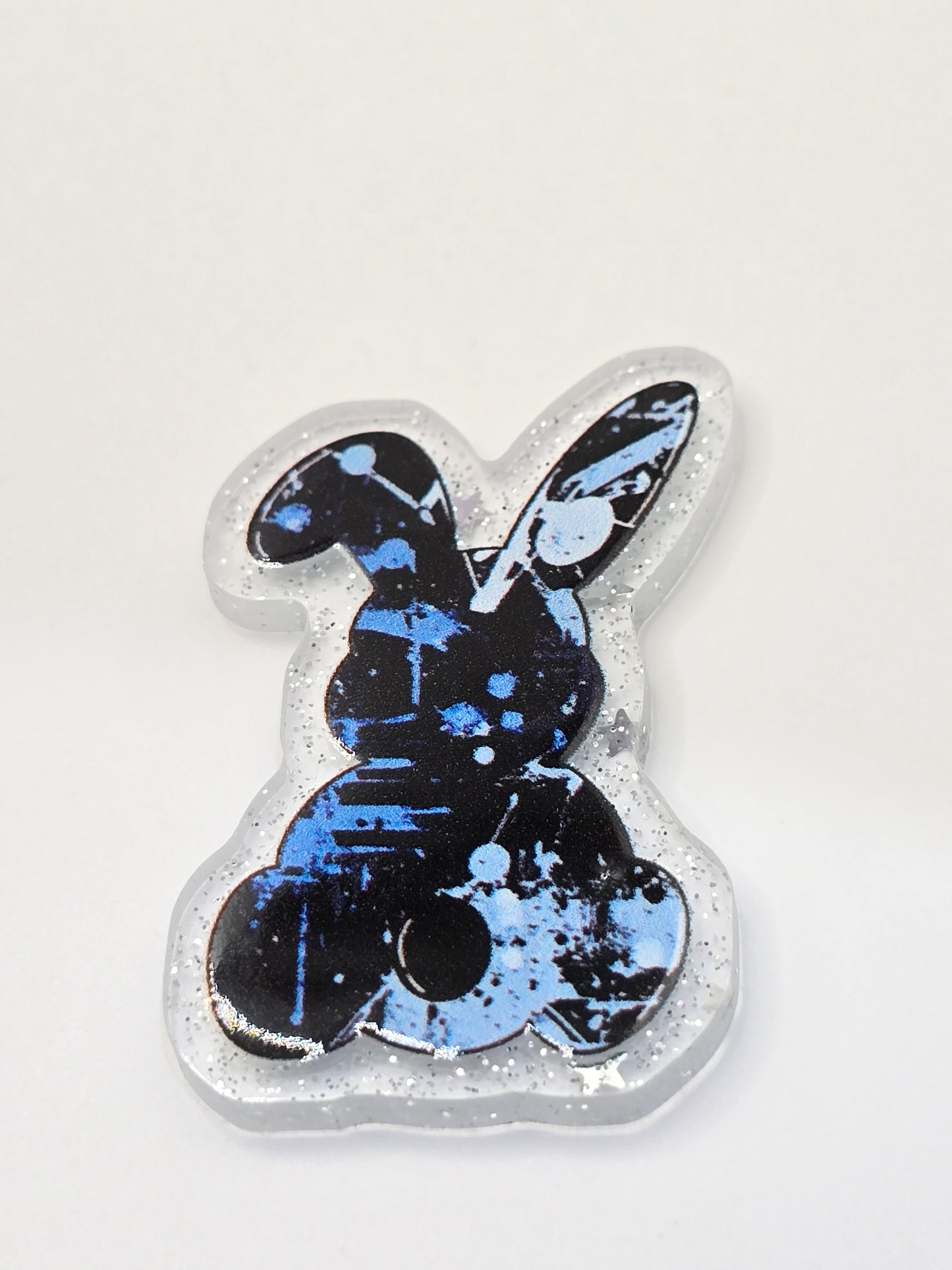 Acrylic Glitter Flatback -Splash Painted Bunny Blue