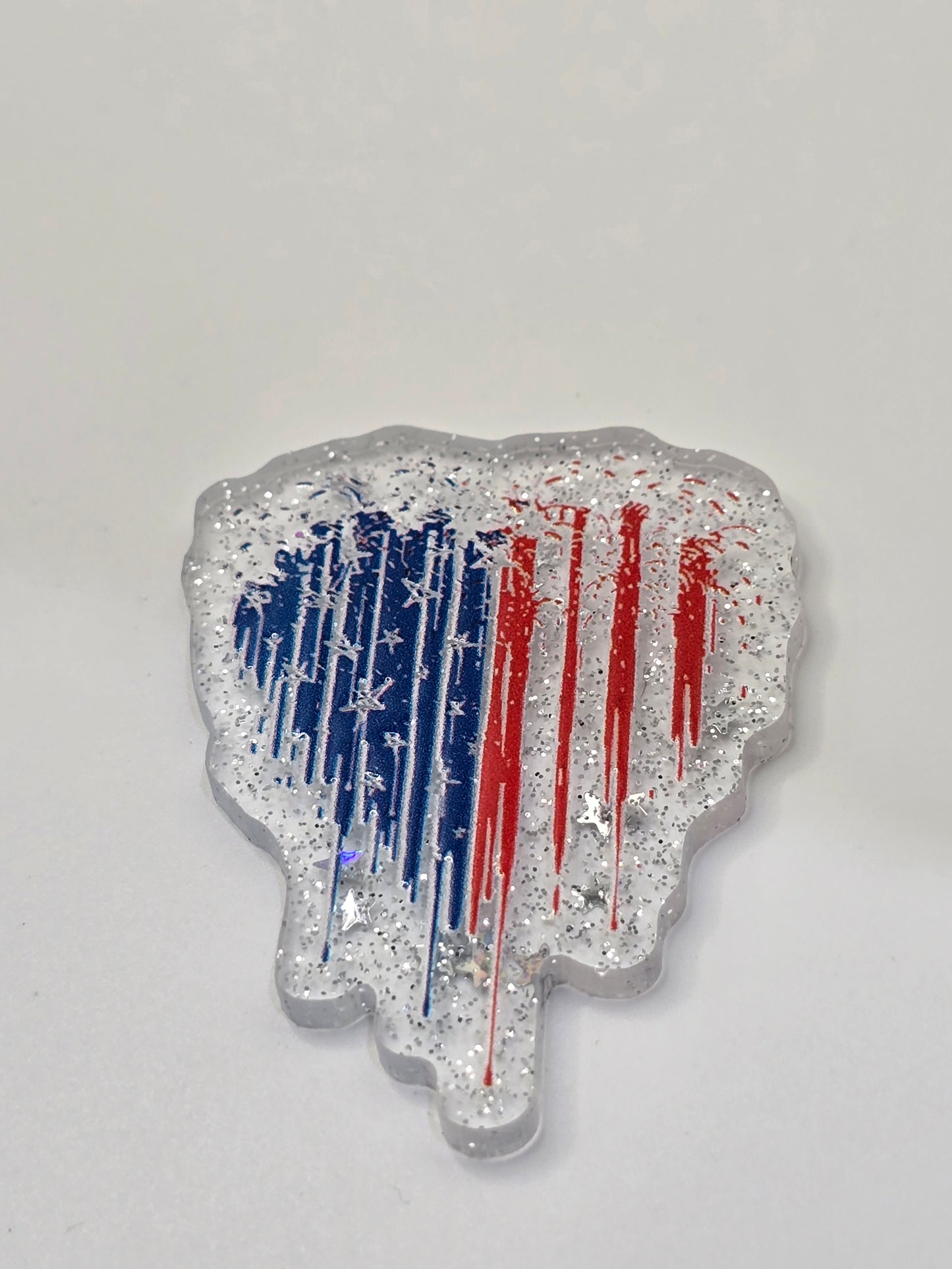 Acrylic Glitter Flatback - American Flag Heart
