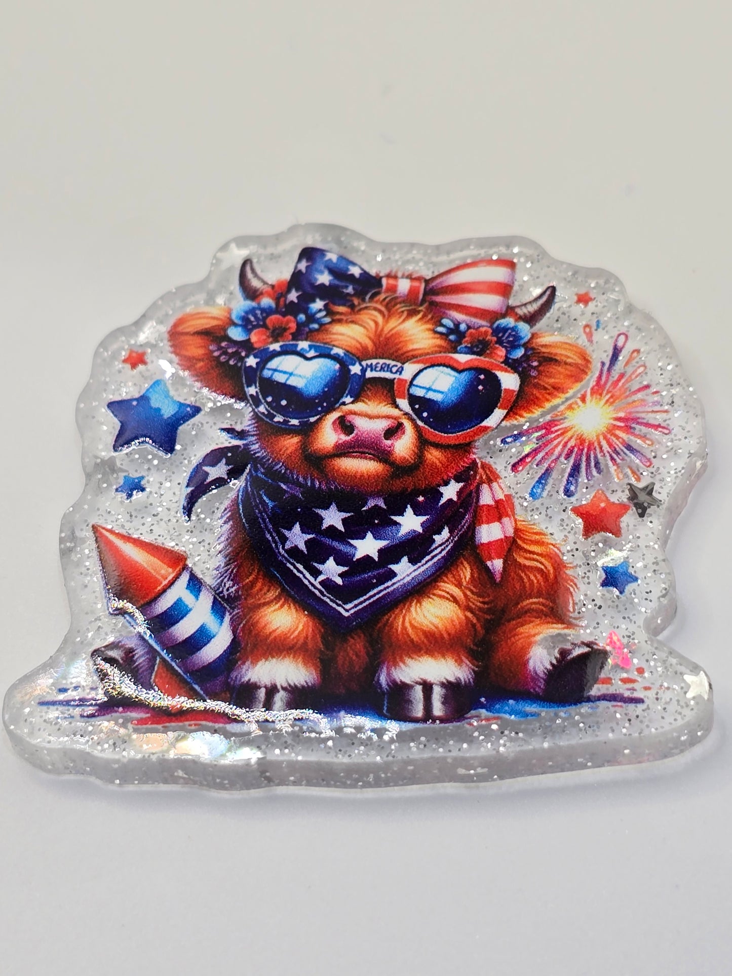 Acrylic Glitter Flatback - American Cow
