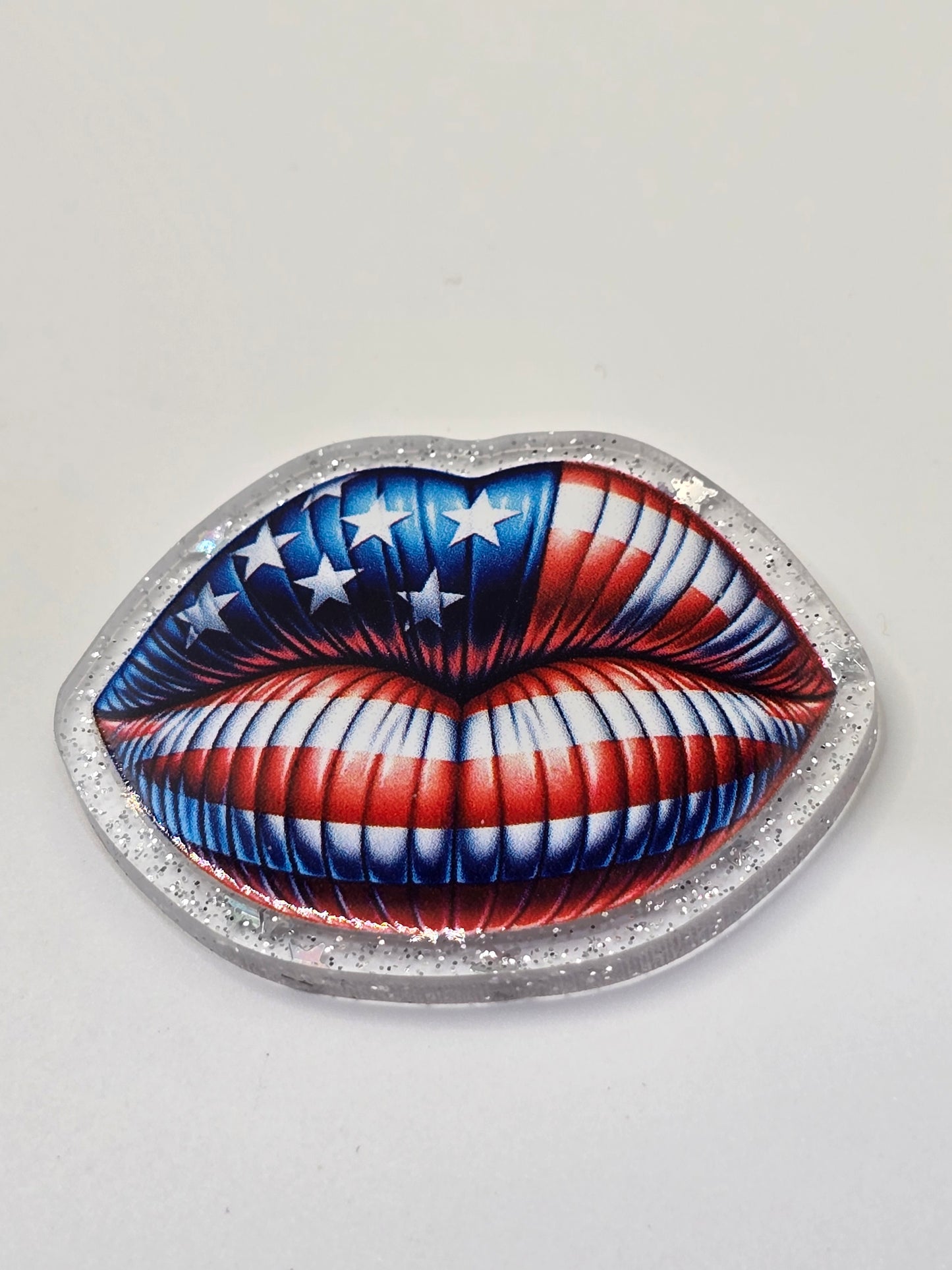Acrylic Glitter Flatback -American Lips