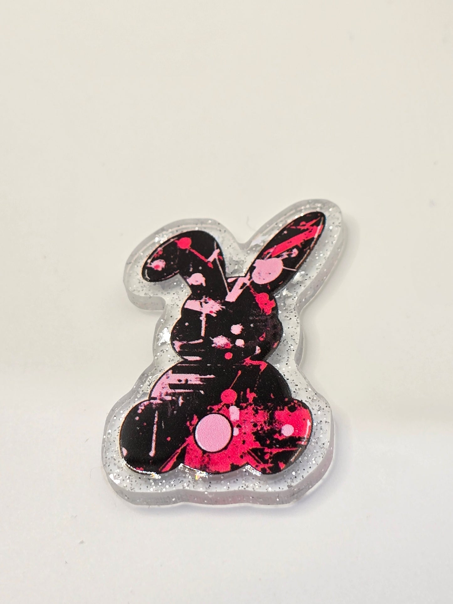 Acrylic Glitter Flatback -Splash Painted Bunny Pink