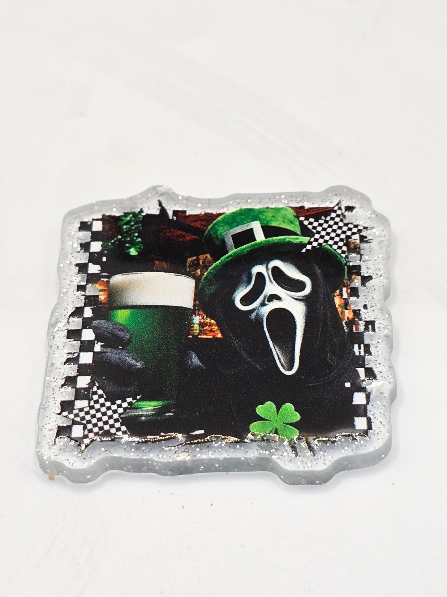 Acrylic Glitter Flatback-St. Patty's Day Ghost