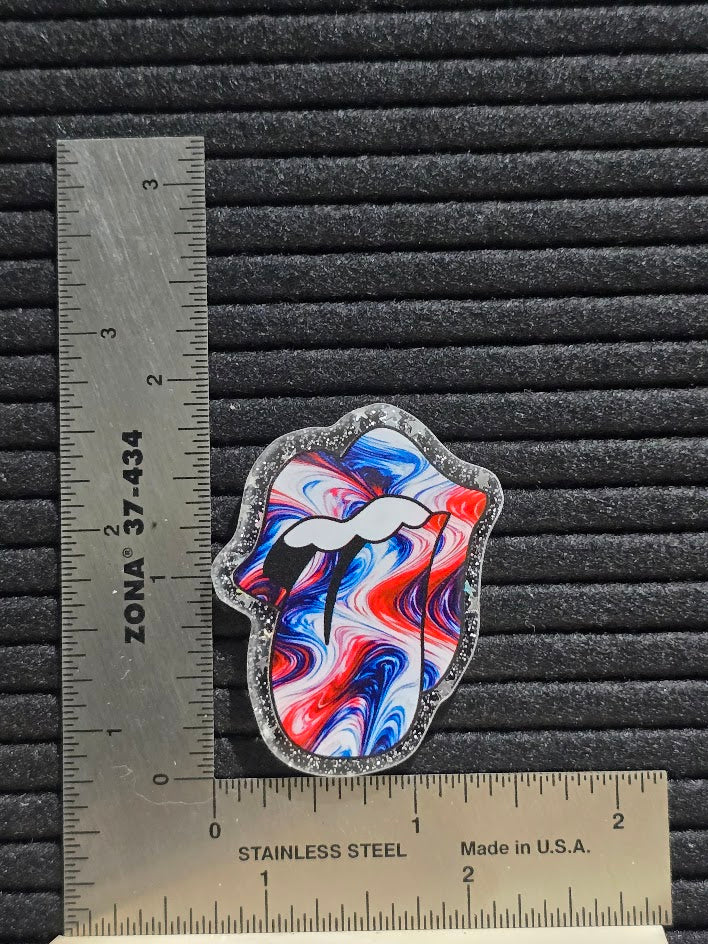 Acrylic Glitter Flatback- Red White and Blue Tongue Paint Swirl