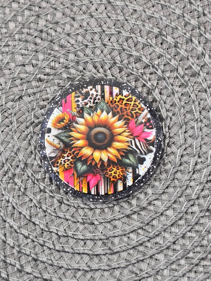 Acrylic Glitter Flatbacks - Leopard Print Flower