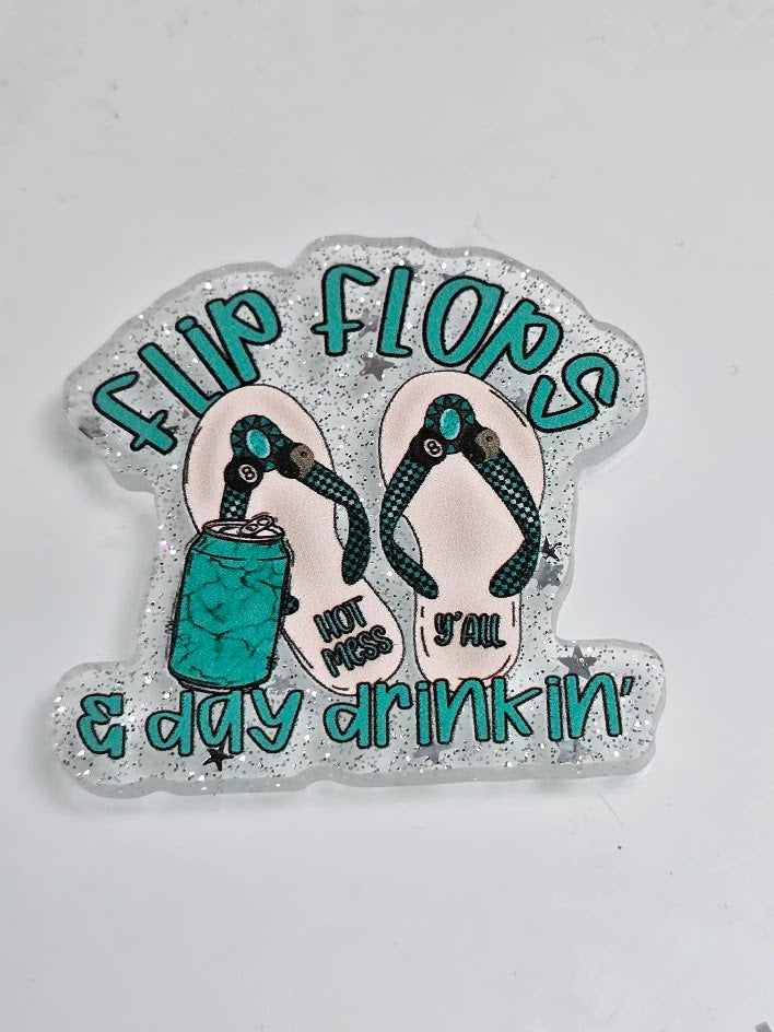 Acrylic Glitter Flatbacks - Flips Flops And Day Drinkin'