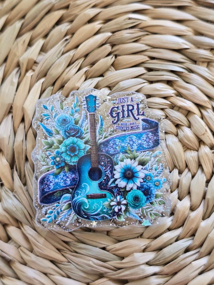 Acrylic Glitter Flatbacks - Just A Girl Who Loves Country Music