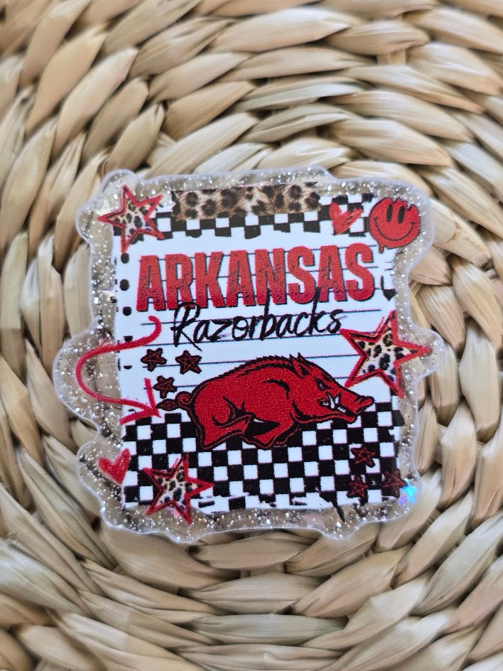Acrylic Glitter Flatbacks - Arkansas Razorbacks