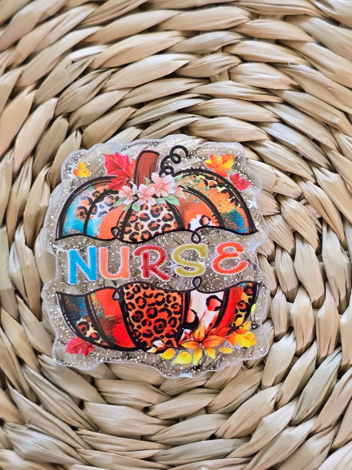 Acrylic Glitter Flatbacks - Nurse Pumpkin
