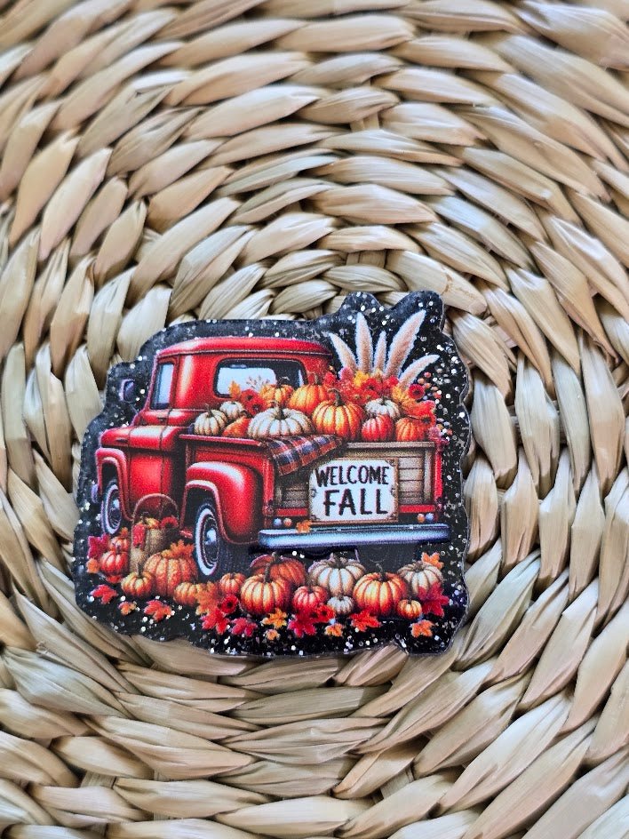 Acrylic Glitter Flatbacks - Welcome Fall Truck