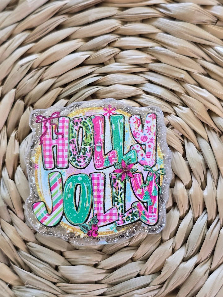 Acrylic Glitter Flatbacks - Holly Jolly