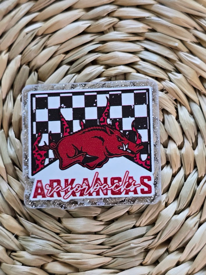 Acrylic Glitter Flatbacks - Arkansas Razorbacks