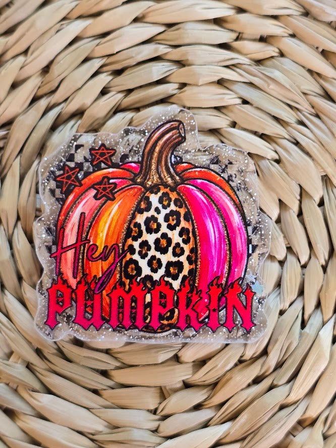 Acrylic Glitter Flatbacks - Hey Pumpkin