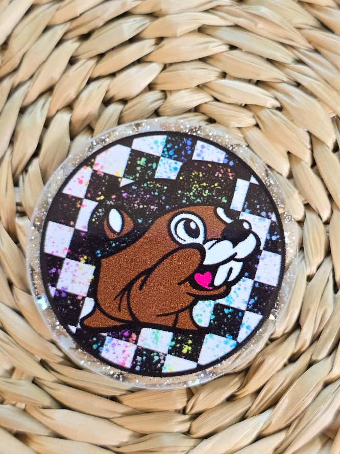 Acrylic Glitter Flatbacks - Checkered Bucee's
