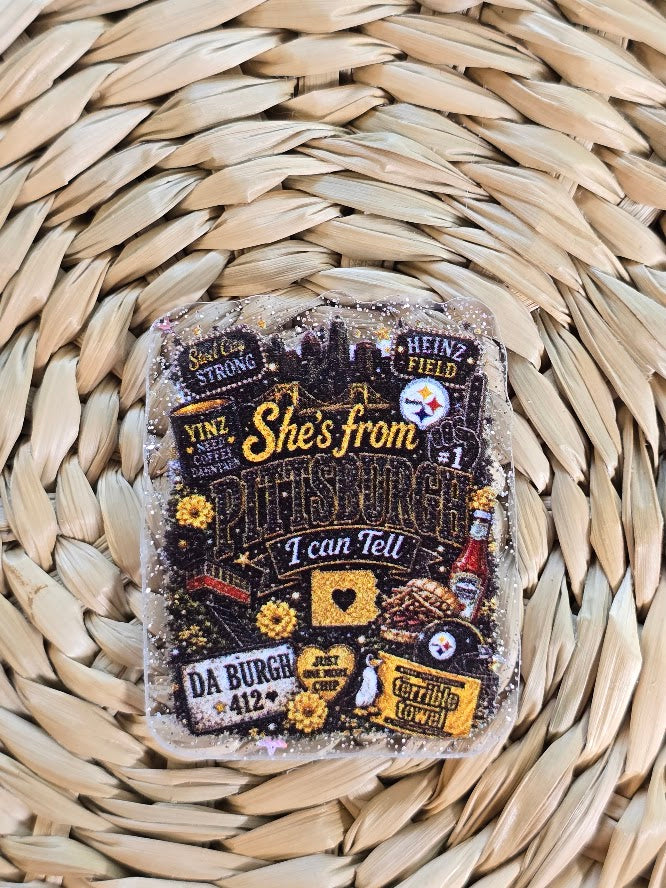 Acrylic Glitter Flatbacks - She's From Pittsburgh I Can Tell