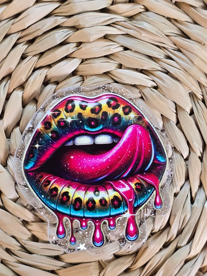 Acrylic Glitter Flatbacks - Leopard Lips