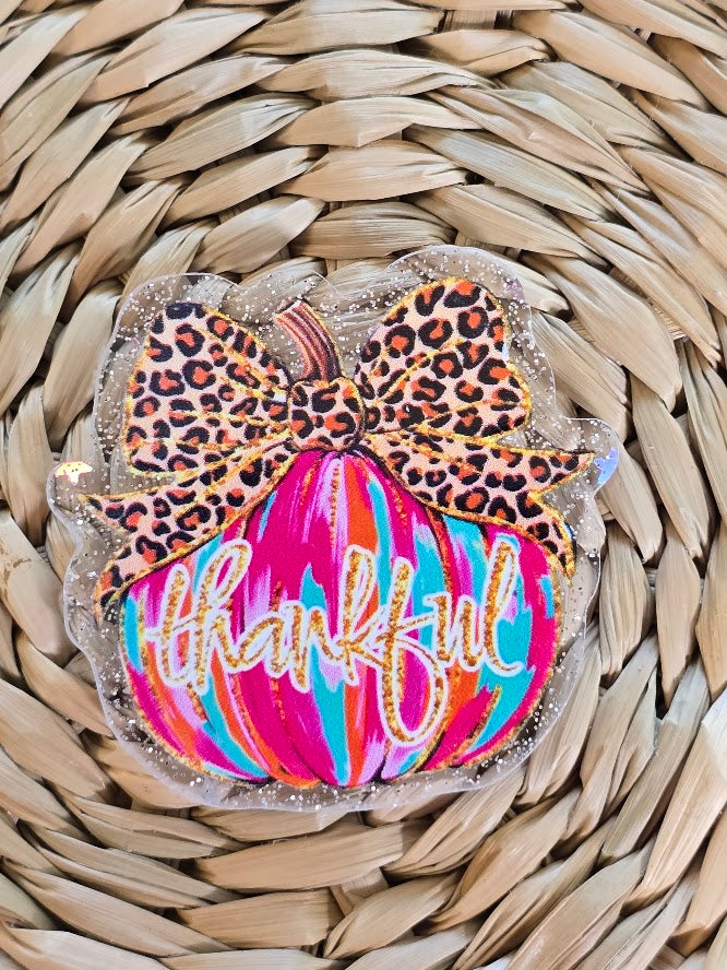 Acrylic Glitter Flatbacks - Thankful Pumpkin