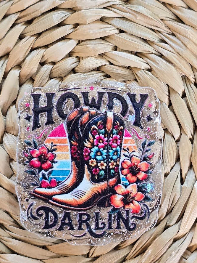 Acrylic Glitter Flatbacks - Howdy Darlin