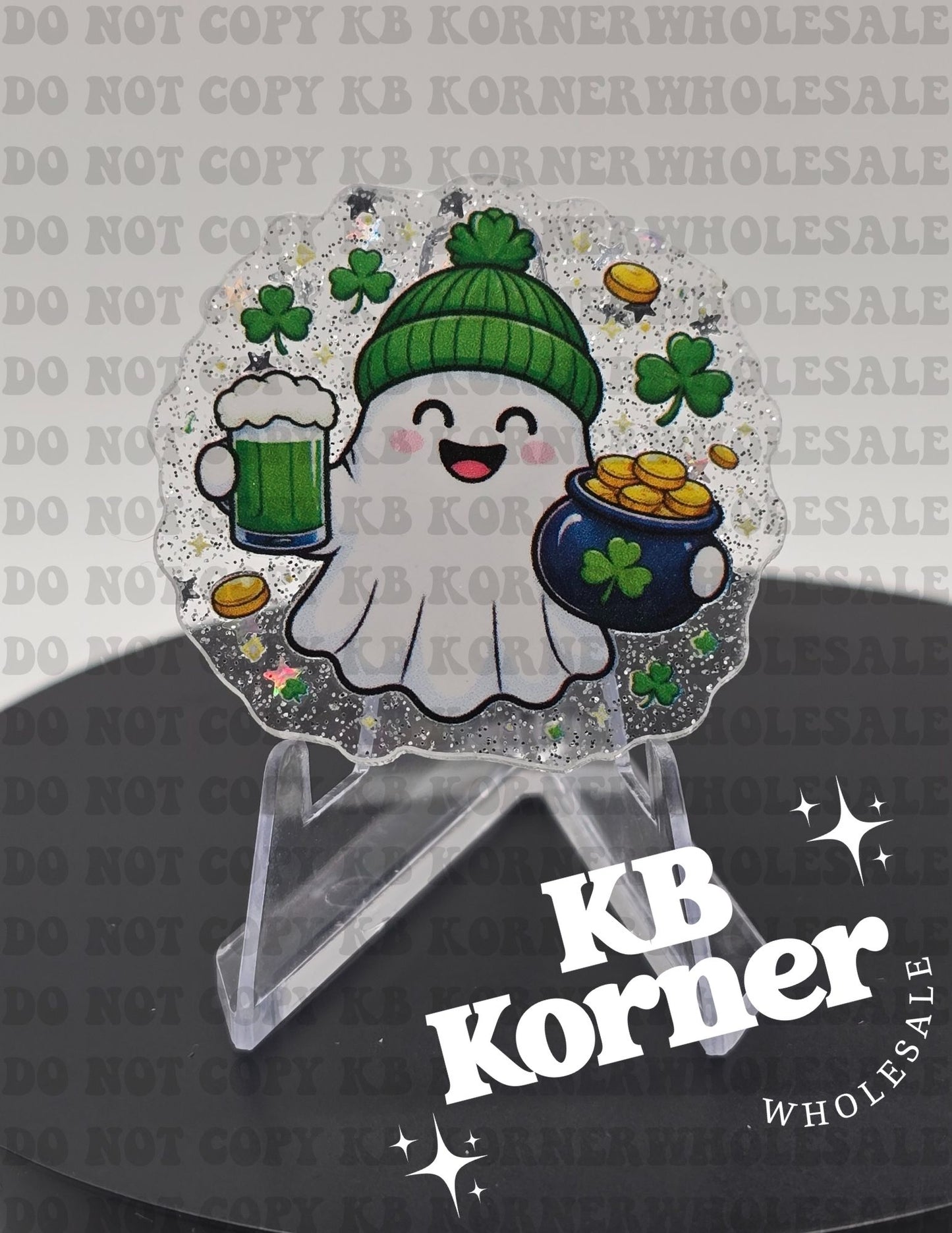 Acrylic Glitter Flatback-St. Patricks Day Ghosty