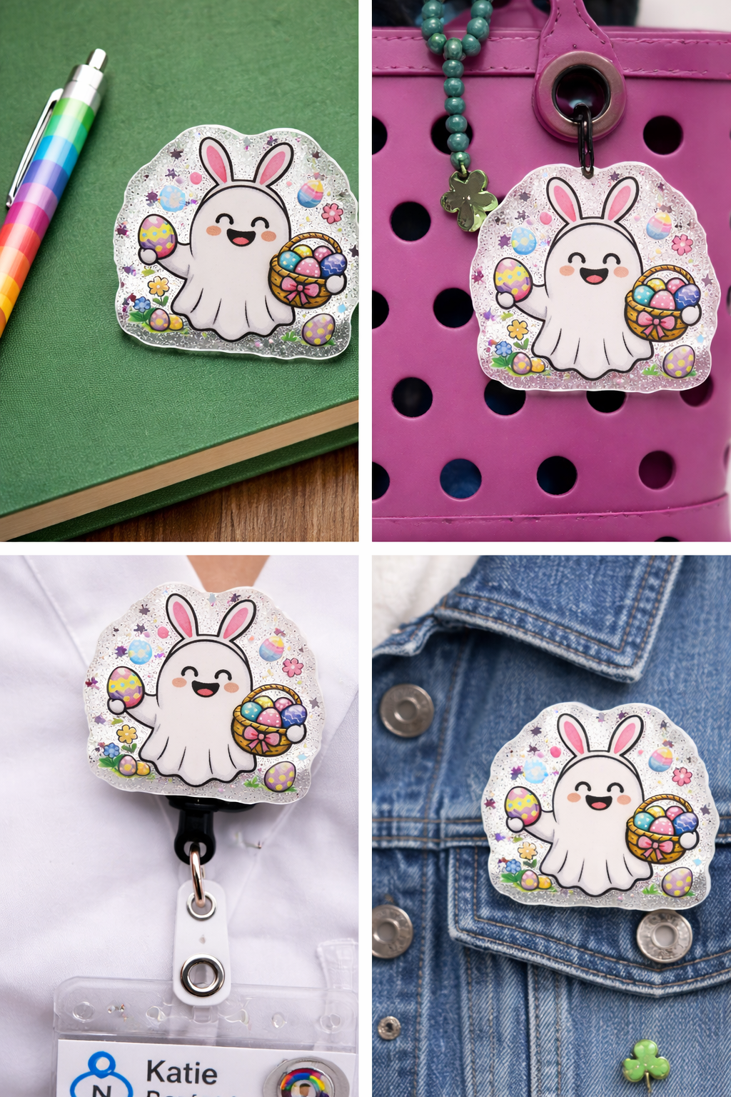 Acrylic Glitter Flatback-Easter Ghosty