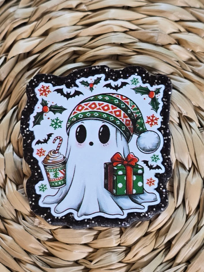Acrylic Glitter Flatbacks - Christmas Ghost