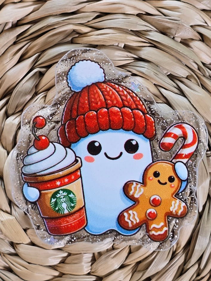 Acrylic Glitter Flatbacks - Christmas Ghost