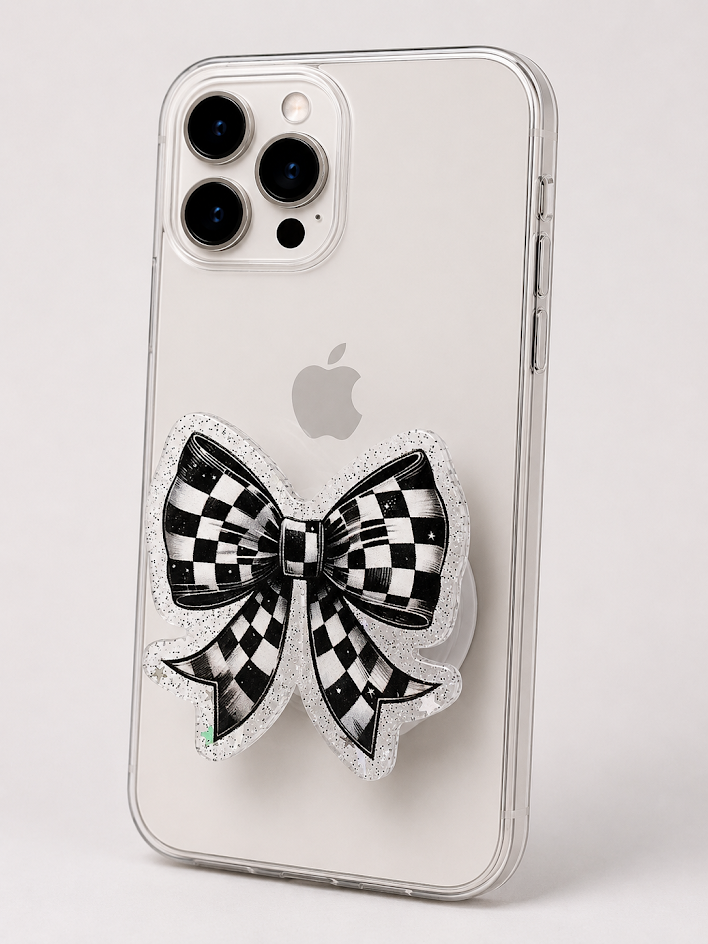 Magnetic Phone Grips – Checkered Bowtie