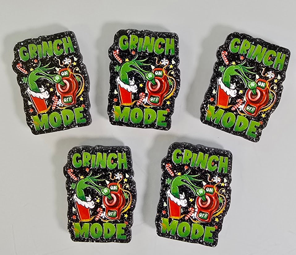 Acrylic Glitter Flatbacks - Grinch Mode