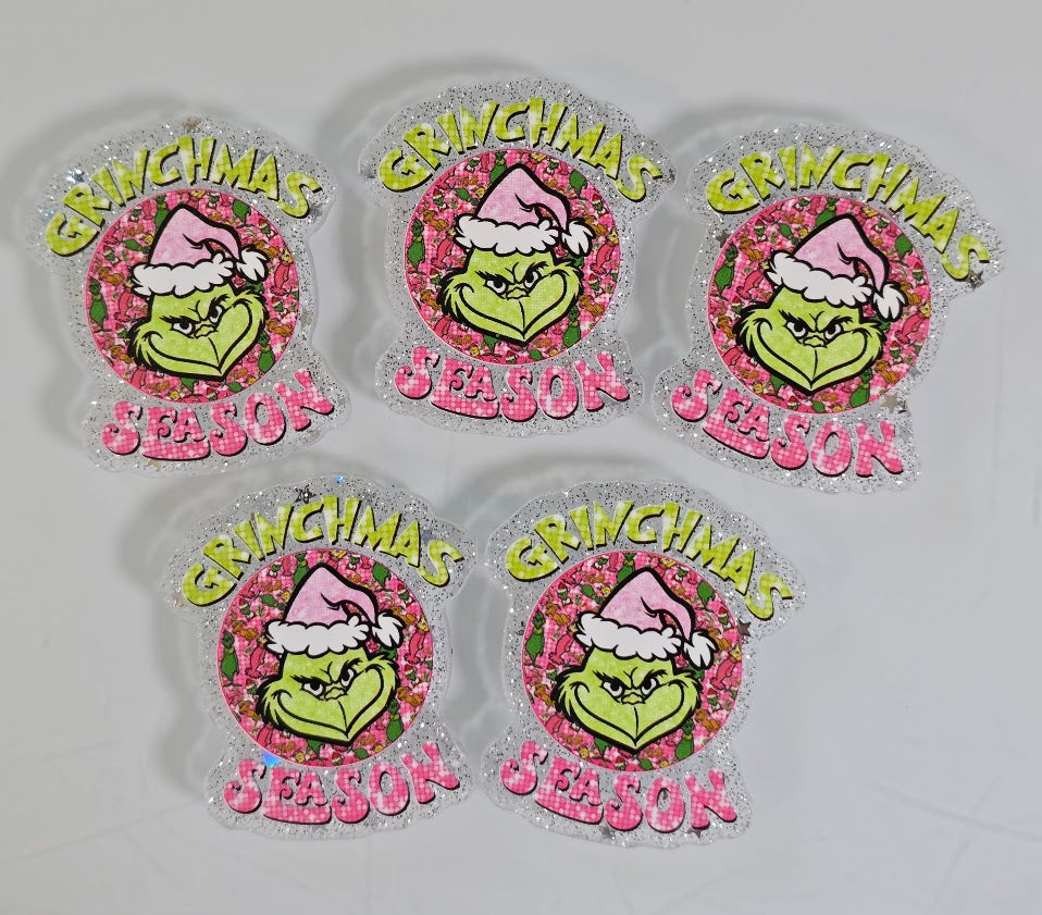 Acrylic Glitter Flatbacks - Grinchmas Season