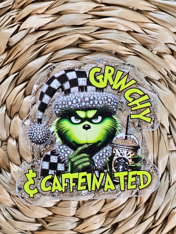 Acrylic Glitter Flatbacks - Grinchy And Caffeinated