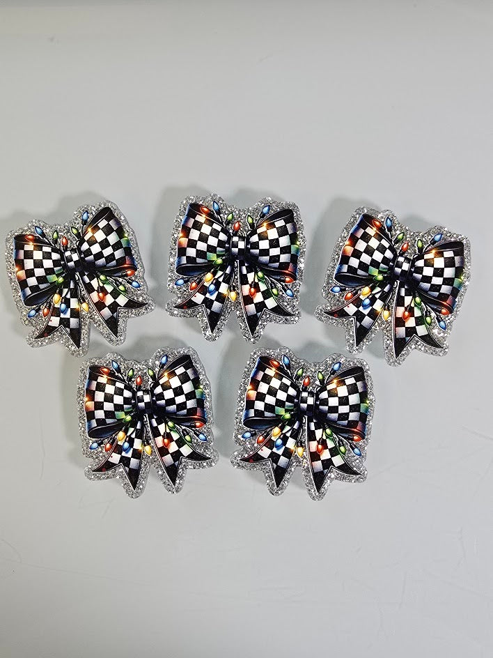 Acrylic Glitter Flatbacks - Holiday Bowtie