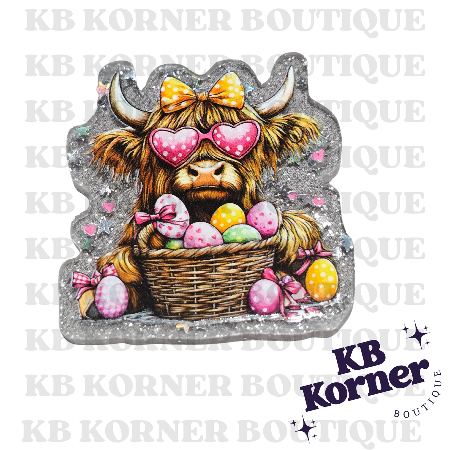 Acrylic Glitter Flatbacks- Easter Egg Cow