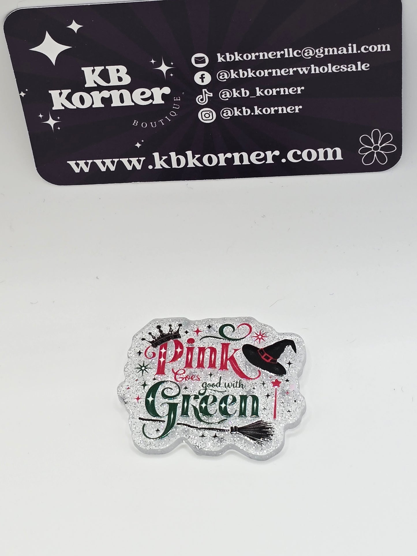 Acrylic Glitter Flatbacks- Pink and Green Wicked