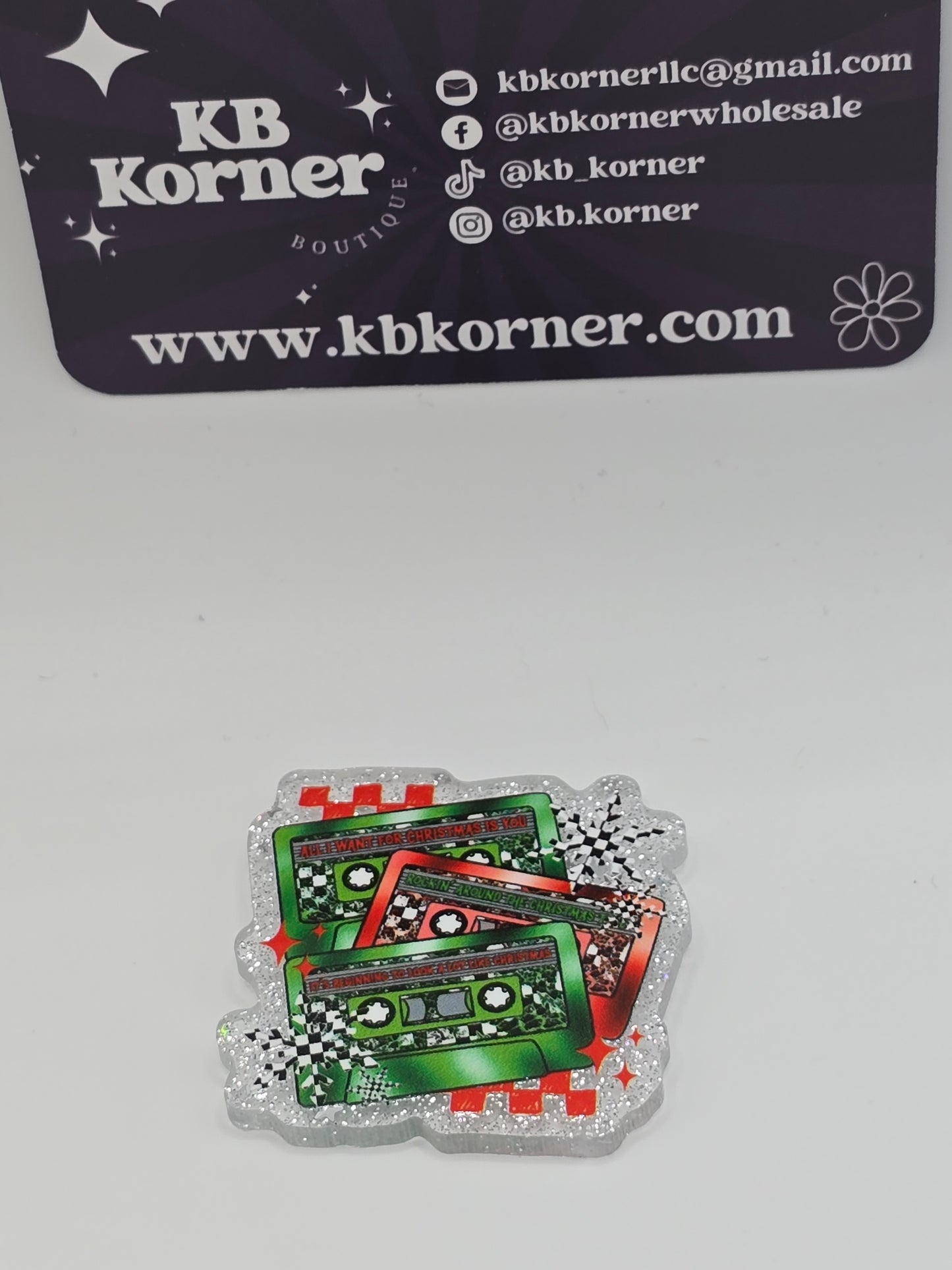 Acrylic Glitter Flatbacks- Christmas Cassette Tapes