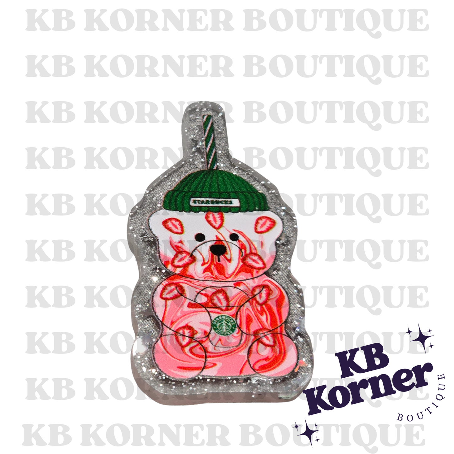Acrylic Glitter Flatbacks- Starbies Strawberry Brew