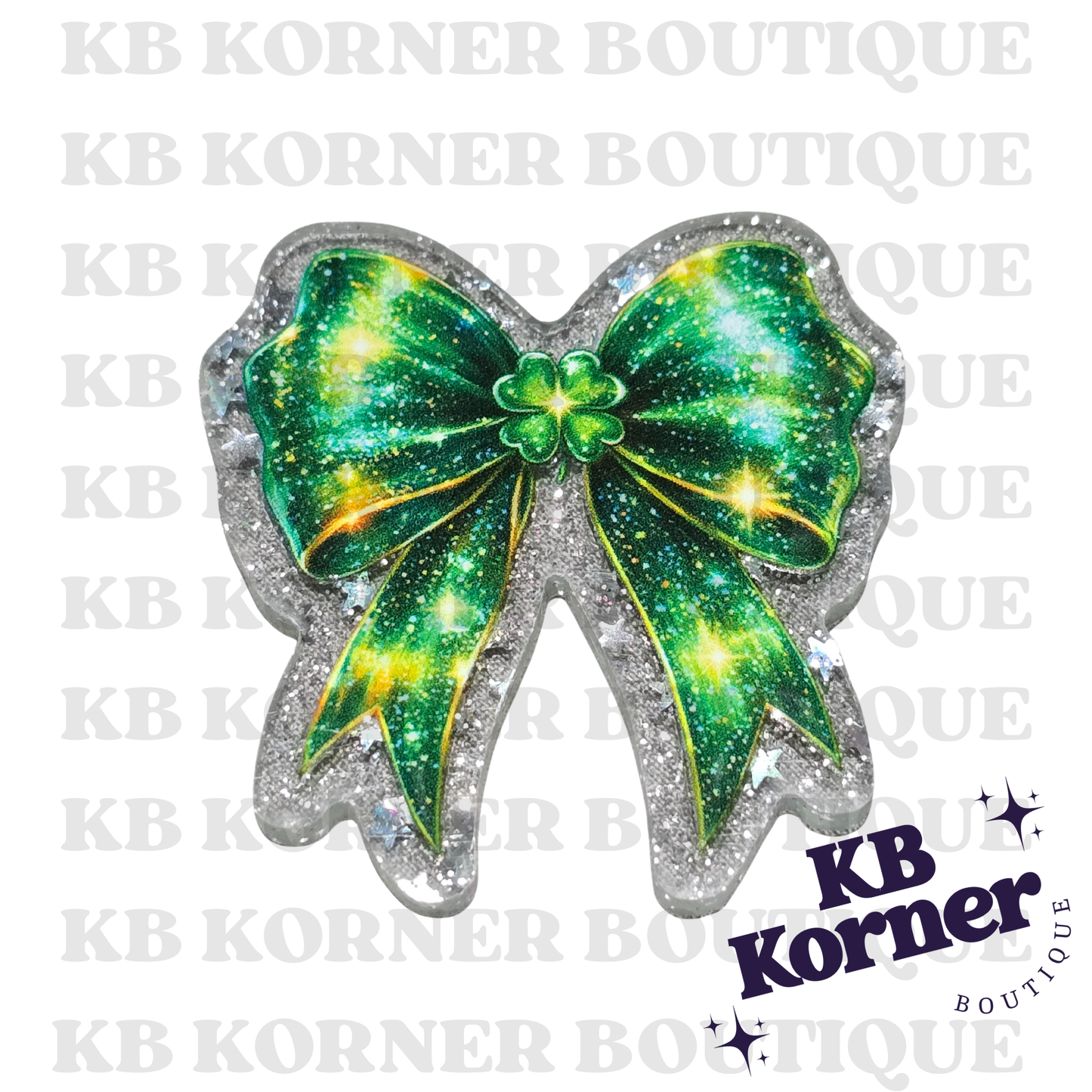 🍀 Acrylic Glitter Flatbacks- St. Patrick's Bow 🍀