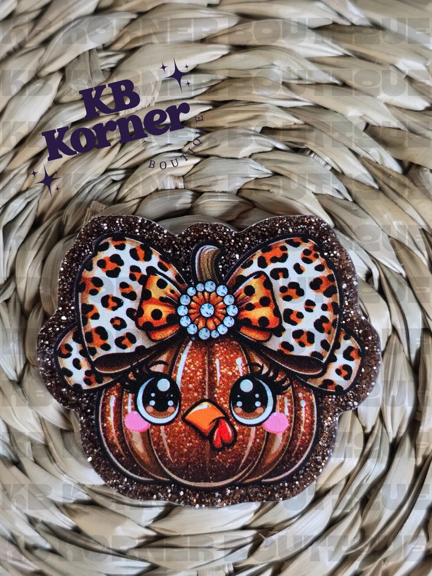Acrylic Glitter Flatbacks - Bougee Turkey Pumpkin