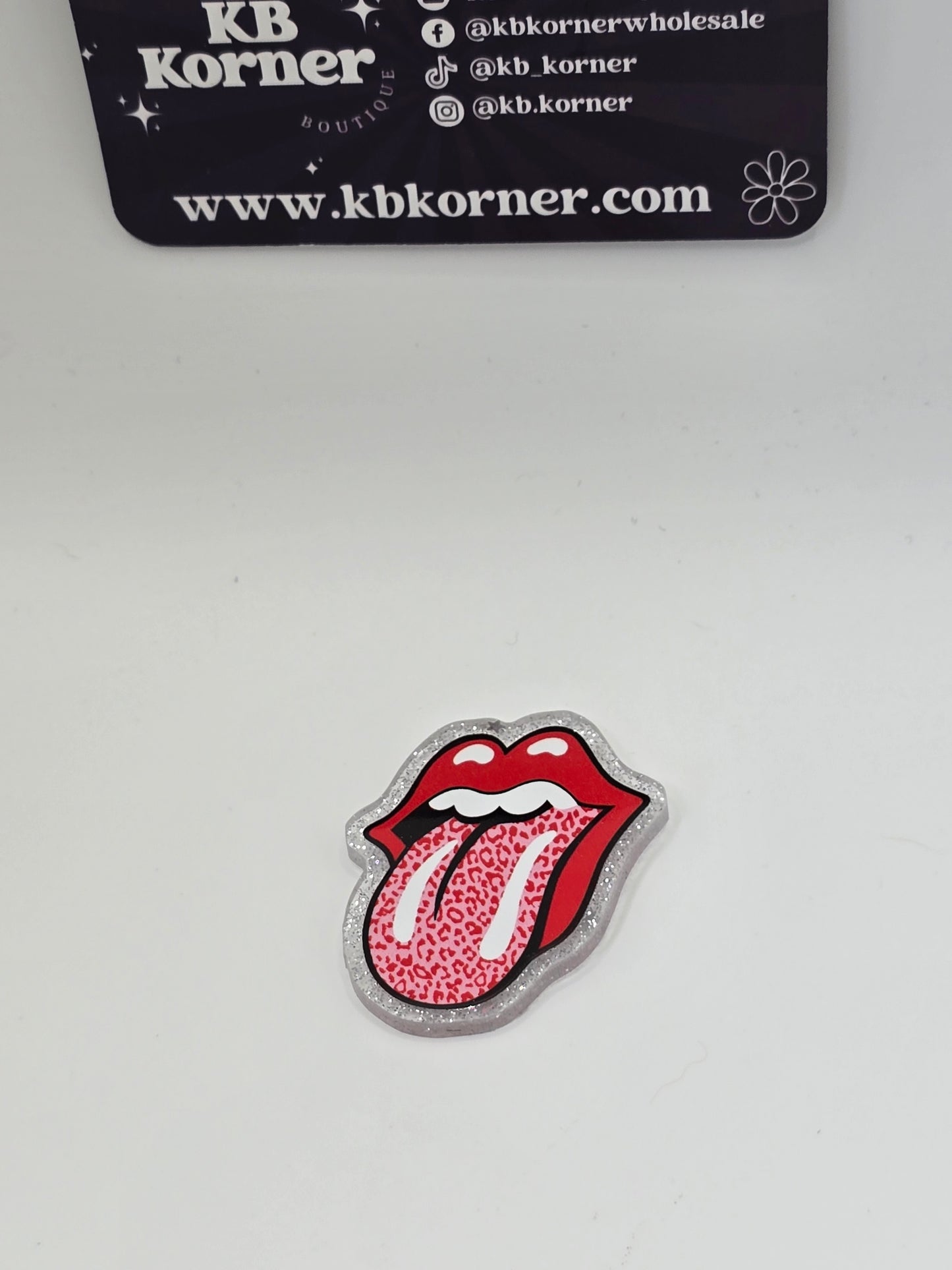 Acrylic Glitter Flatbacks- Pink Leopard Tongue