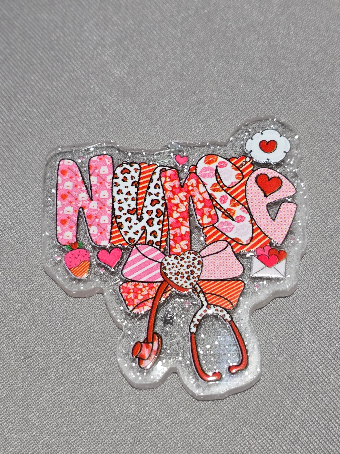Acrylic Glitter Flatbacks- Valentine’s Nurse