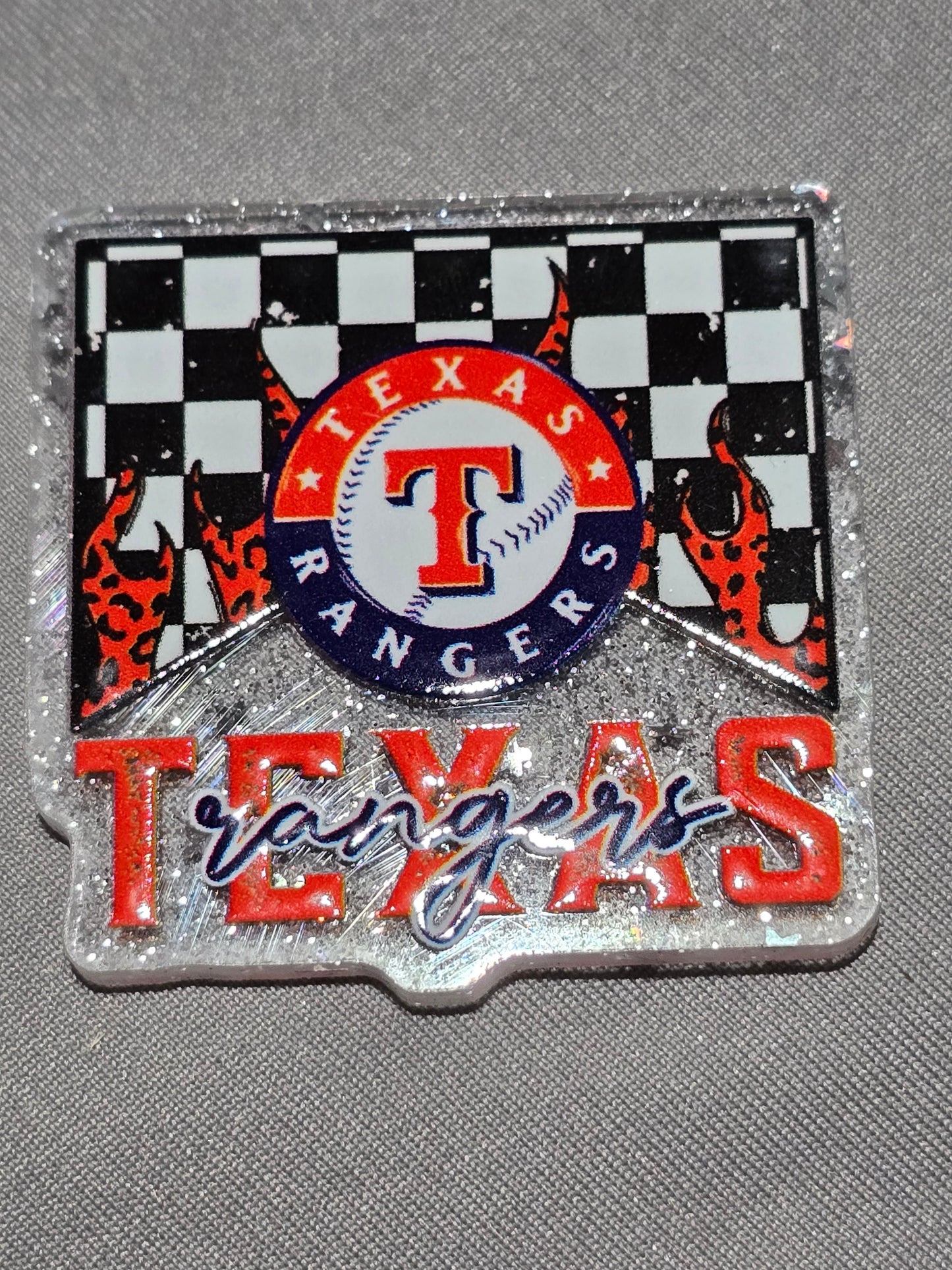 ⚾️ Acrylic Glitter Flatbacks- Texas Ranger Marlboro Flame ⚾️