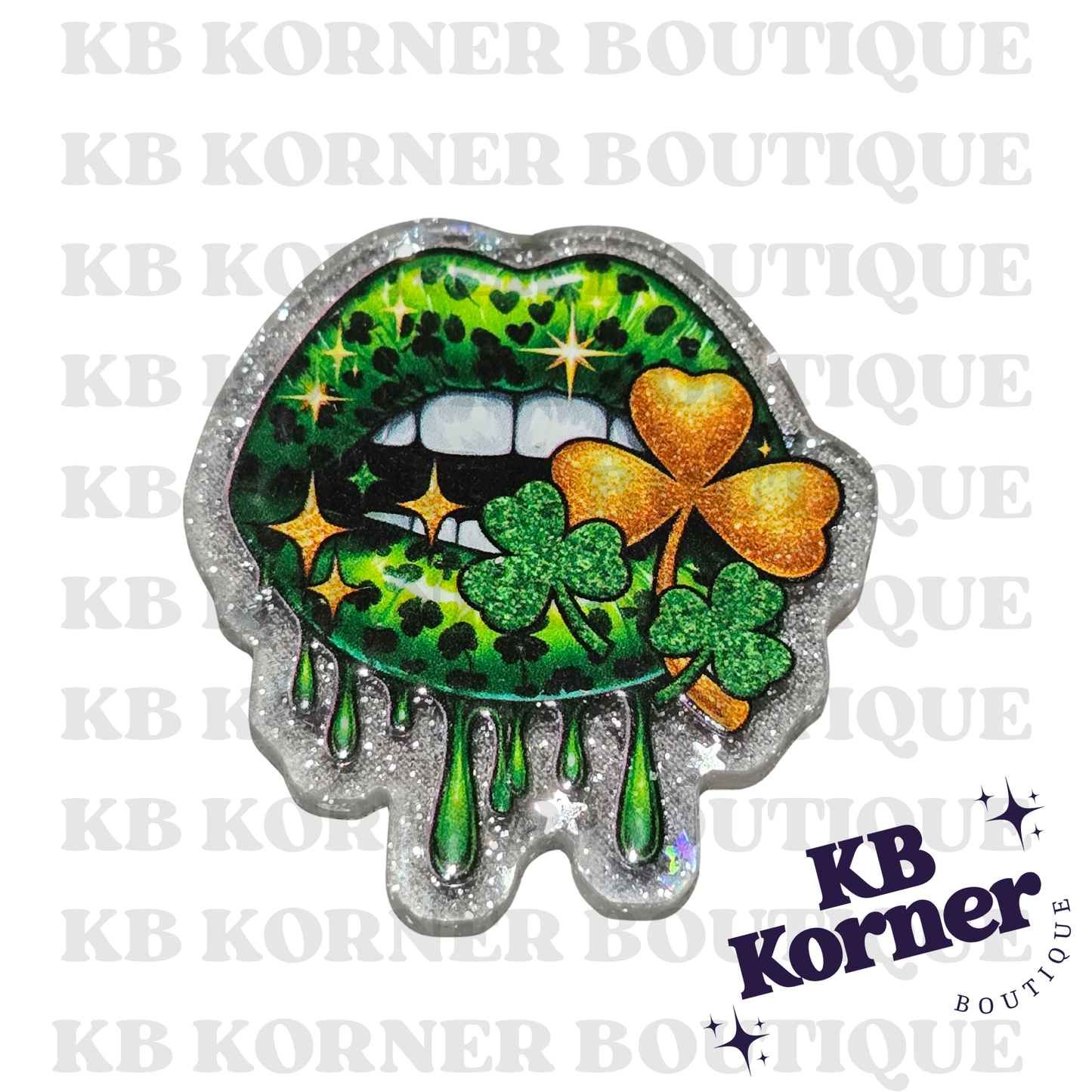 🍀 Acrylic Glitter Flatbacks- St. Patrick's Day Lip Drip 🍀