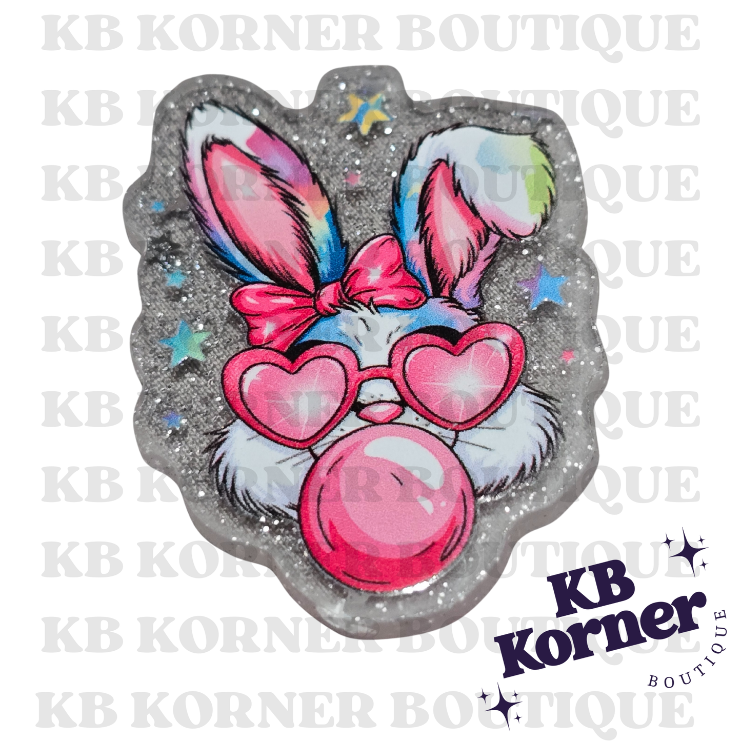 Acrylic Glitter Flatbacks- Bubblegum Easter Bunny