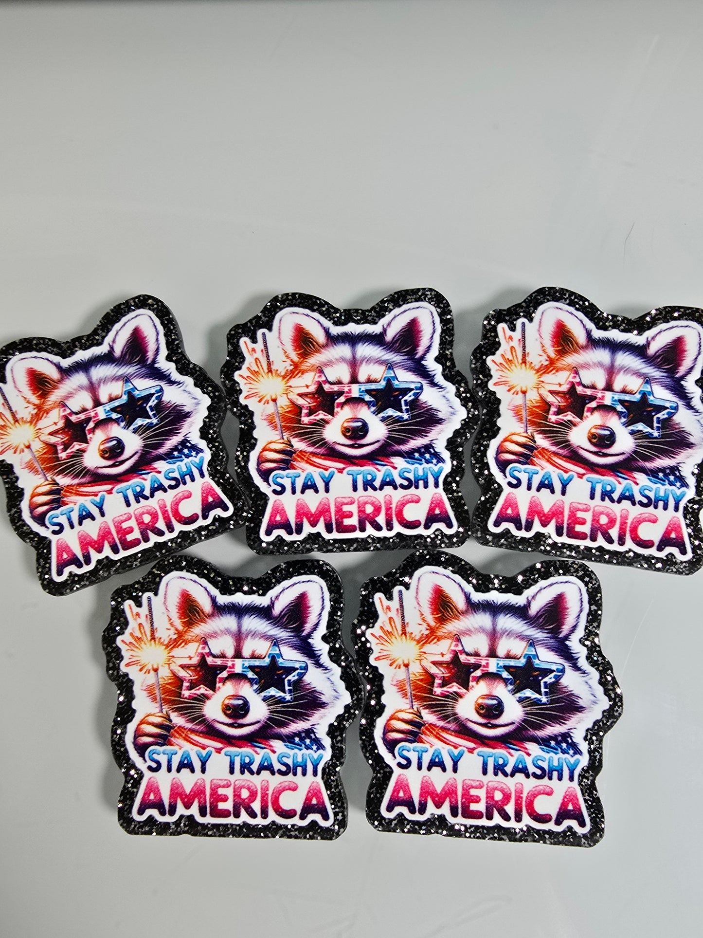 Acrylic Glitter Flatbacks-Stay Trashy America