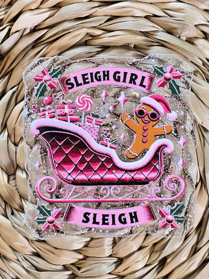 Acrylic Glitter Flatbacks - Sleigh Girl