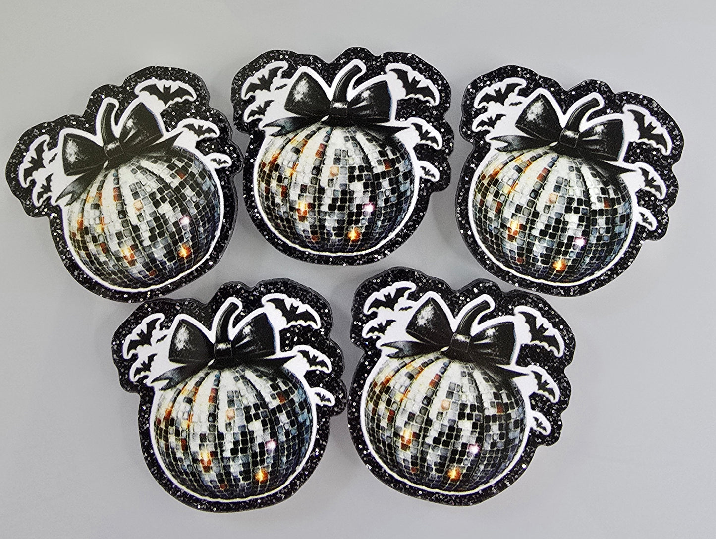 Acrylic Glitter Flatbacks-Disco Pumpkin