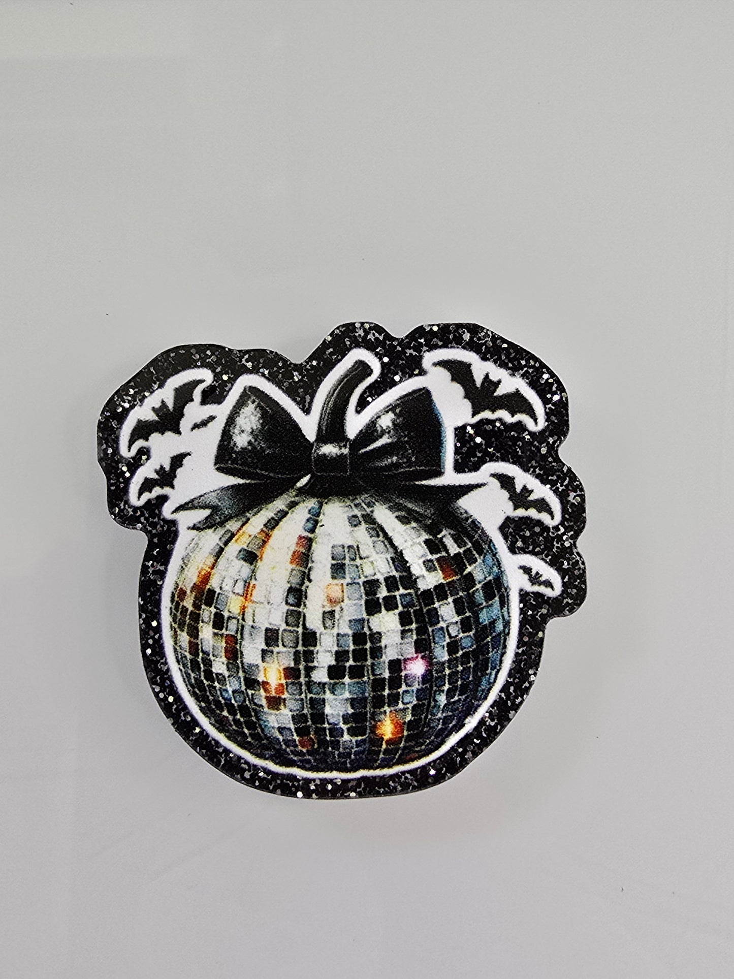 Acrylic Glitter Flatbacks-Disco Pumpkin