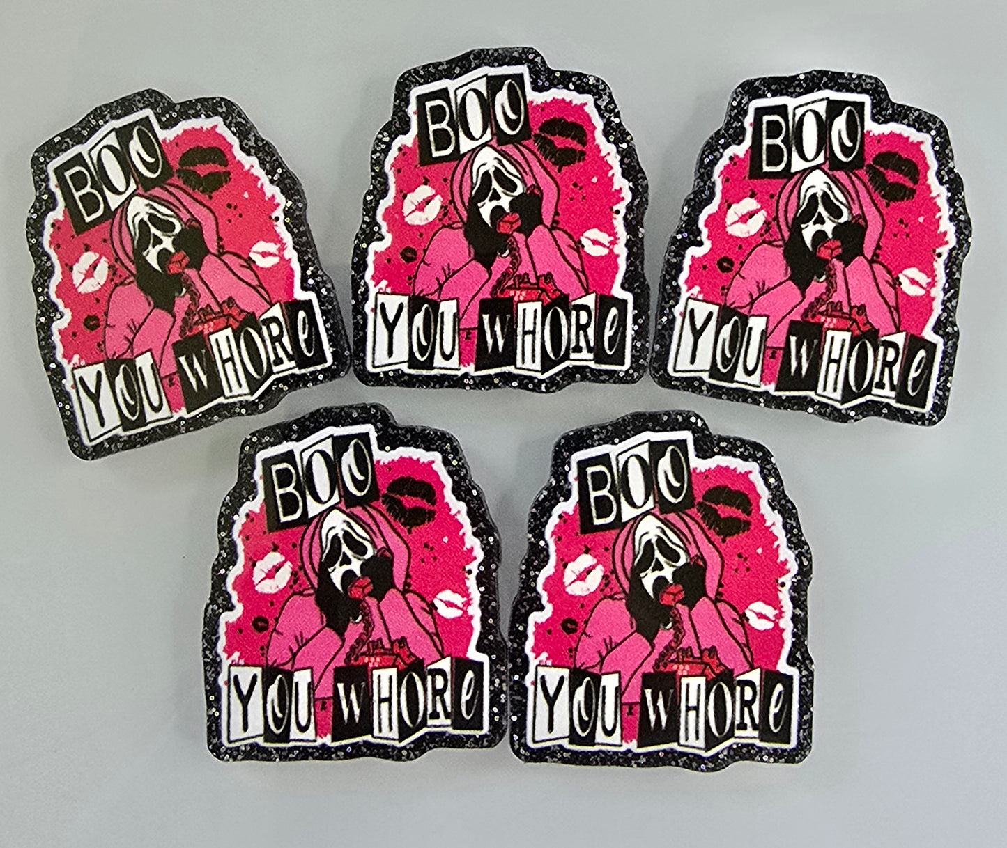 Acrylic Glitter Flatbacks-Boo You Whore